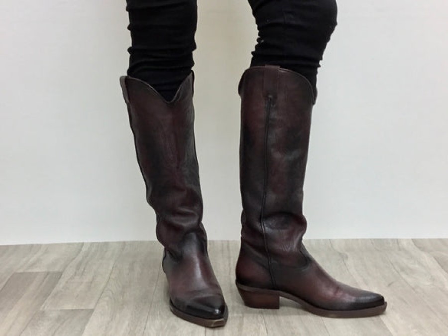 Full Length Boots Tango's Shoes | Felmini Naomi Burnished Burgundy